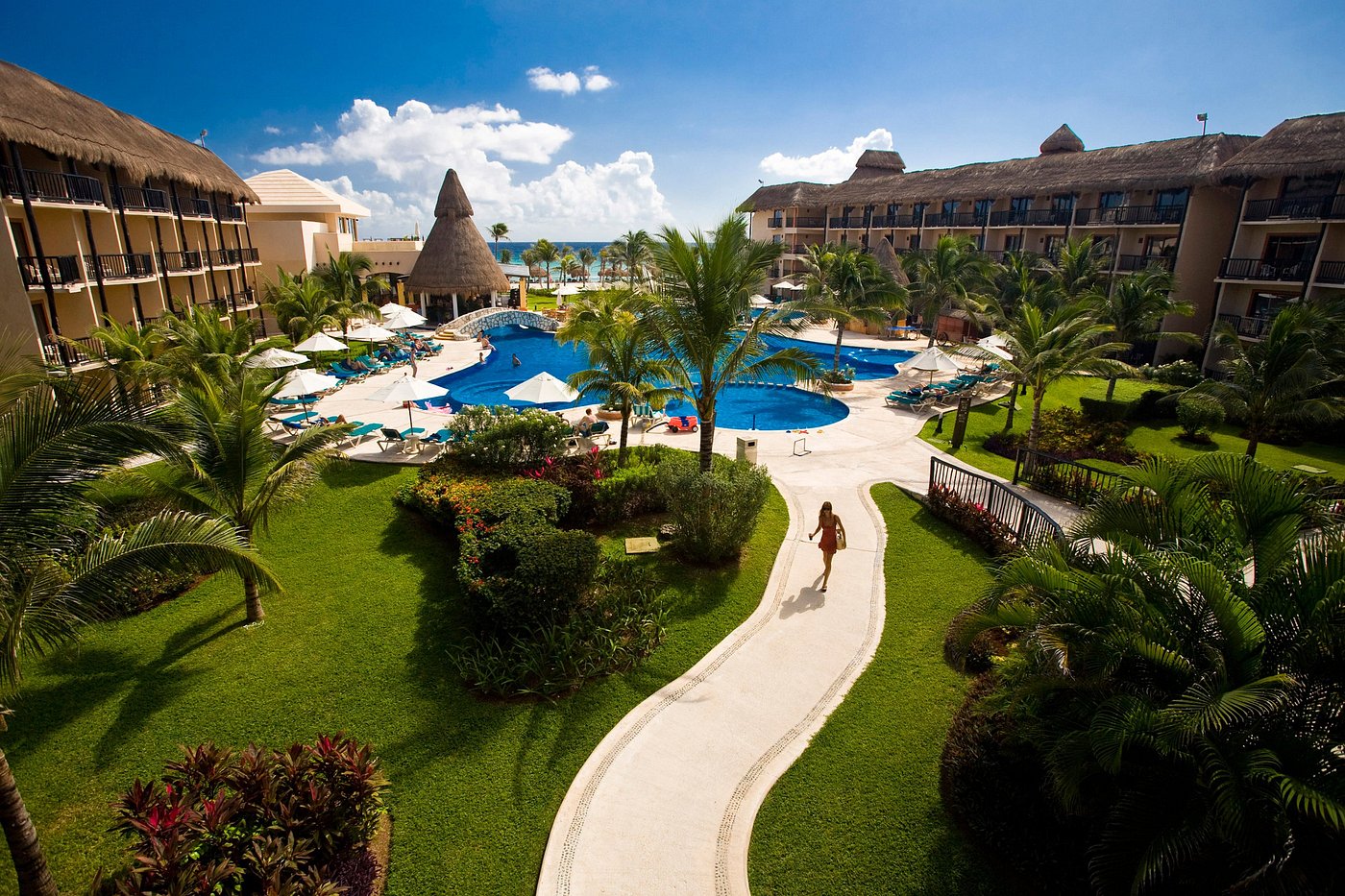 Aerial view of resort pool and grounds